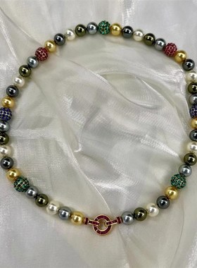 珍珠小众彩色项链时尚百搭款小众春夏串珠彩色珍珠项链