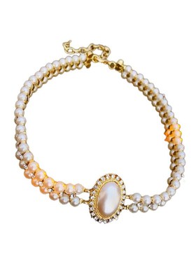 法式镶钻椭圆双层珍珠项链复古气质锁骨链轻奢高级感项饰厂家