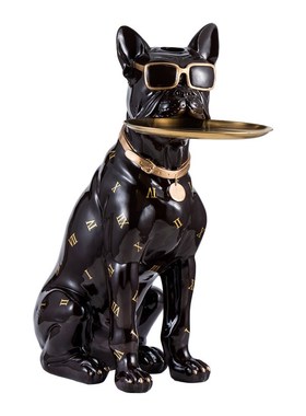 北欧轻奢落地狗摆件网红托盘创意小茶几简约现代床头小圆桌装饰品