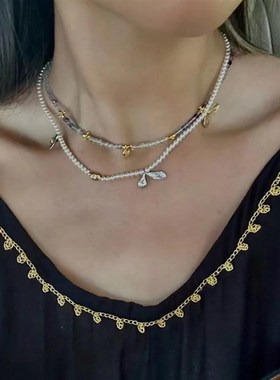 天然紫莹串珠项链多巴胺水晶颈链锁骨链小众时尚简约高级感项链女