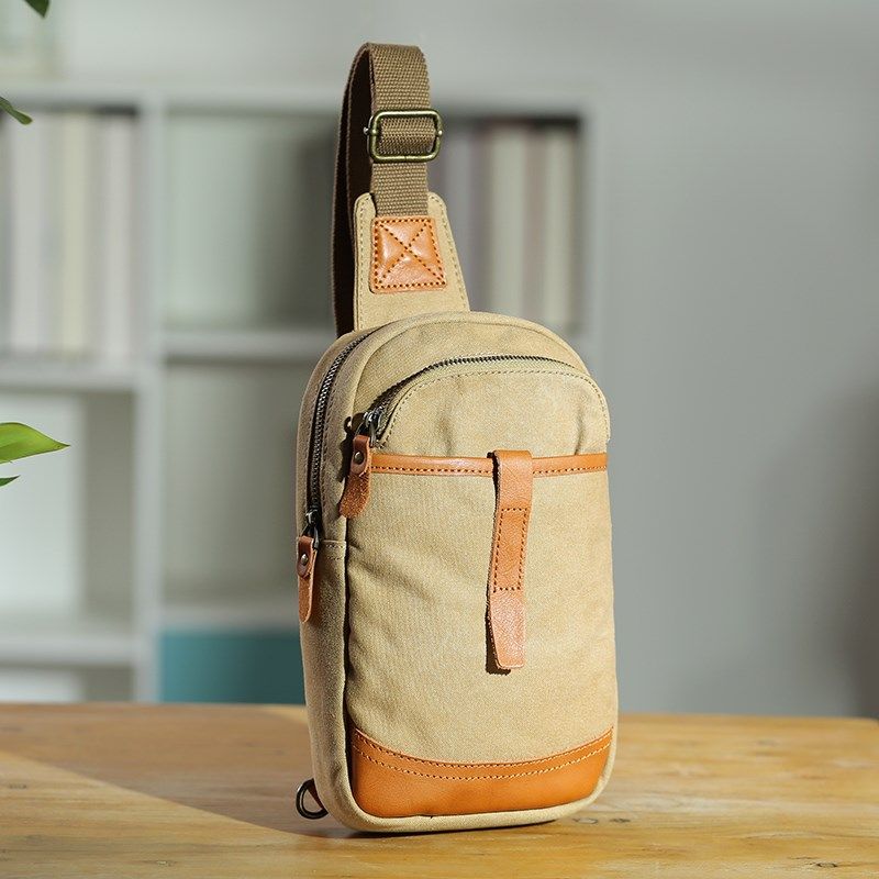 胸包男帆布复古文艺小背包配真皮男士单肩斜挎包运动休闲胸前包,淘宝优惠券,粉丝福利购,淘宝优惠卷