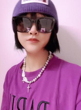 国潮珍珠十字架天使之翼翅膀项链小众设计不规则拼接男女锁骨颈链