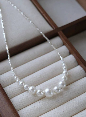 极速fever同款施m家珍珠圆珠项链 碎银子拼接珍珠颈炼复古轻奢锁