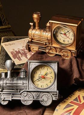 极速美式火车模型j摆件客厅卧室床头闹钟复古学生桌面时钟儿童生