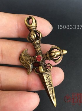 极速实心纯铜镶钻金n刚杵挂件 尼泊尔佛十字架金刚杵吊坠钥匙扣