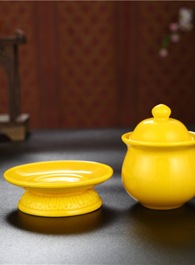 新品纯黄大小中号供水杯供佛圣y水杯财神水杯陶瓷无字莲花净水杯