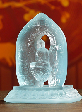 新品古法琉璃东方三圣佛像车摆摆件C居家供奉客厅日光月光菩萨药