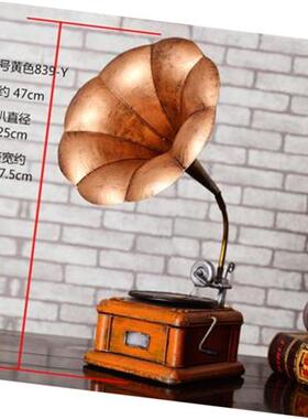 极速莎芮古黑胶唱机摆件复古铁艺留声机J模型道具吧家居装饰品礼