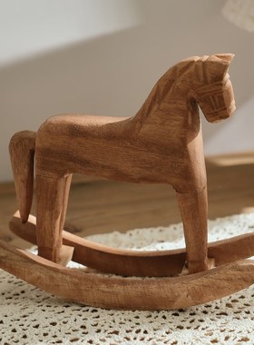 极速原木a手工雕刻木马松木摇马怀旧复古风田园美式乡村装饰摆件