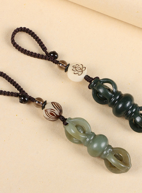 新品和田玉墨玉雕刻m金刚杵车用手工编织钥匙扣男女挂绳玉石饰品