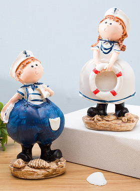 极速地中海风格树脂娃娃桌面摆件B吊脚海军情侣家居装饰品玄关餐