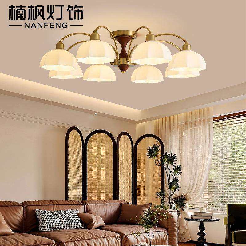 美式复古吊灯木艺客厅灯实木轻奢餐厅卧室LED灯中古玻璃灯具,淘宝优惠券,粉丝福利购,淘宝优惠卷