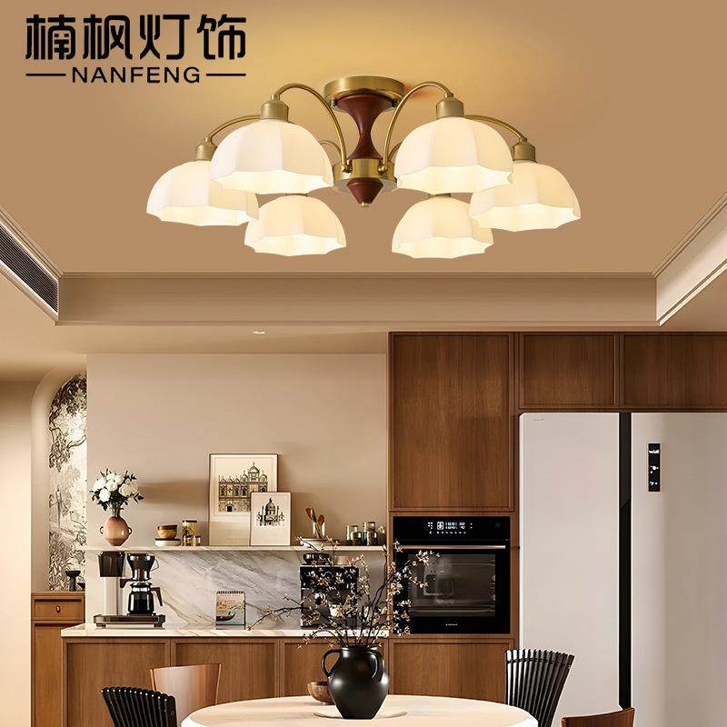 美式复古吊灯木艺客厅灯实木轻奢餐厅卧室LED灯中古玻璃灯具,淘宝优惠券,粉丝福利购,淘宝优惠卷
