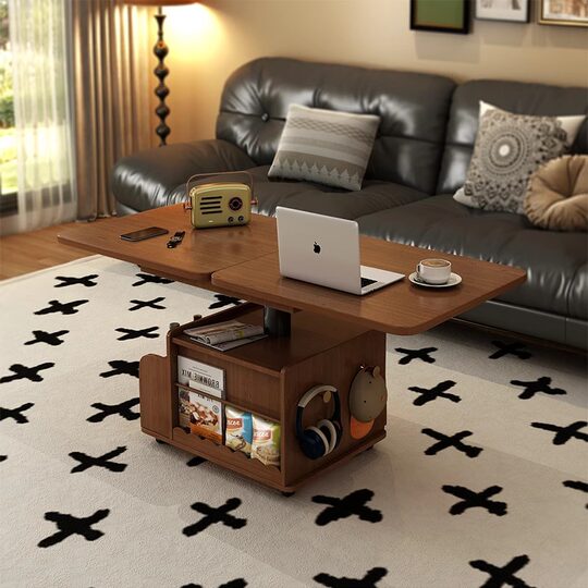 Solid wood liftable folding coffee table for small apartment