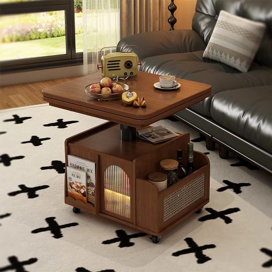 Solid wood liftable folding coffee table for small apartment
