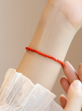 极速极细优化南红手链 复古k金清新浅色女小众P古风手镯复古风转