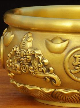 极速铜实a心聚宝盆摆件寳盆纯铜米缸招财缸客厅家居大号收存钱罐