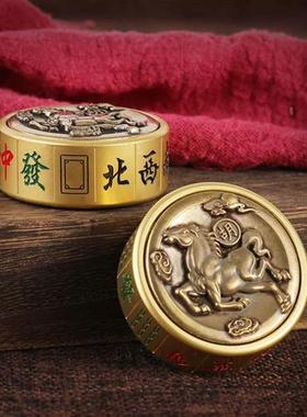 极速认准抖音黄铜马上胡手把件z创意摆件旋转麻将指尖陀螺趣味减