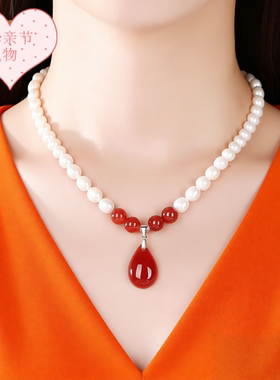 复古个性红玛瑙珍珠项链