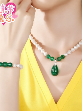 原创设计珍珠项链红玛瑙妈妈礼物