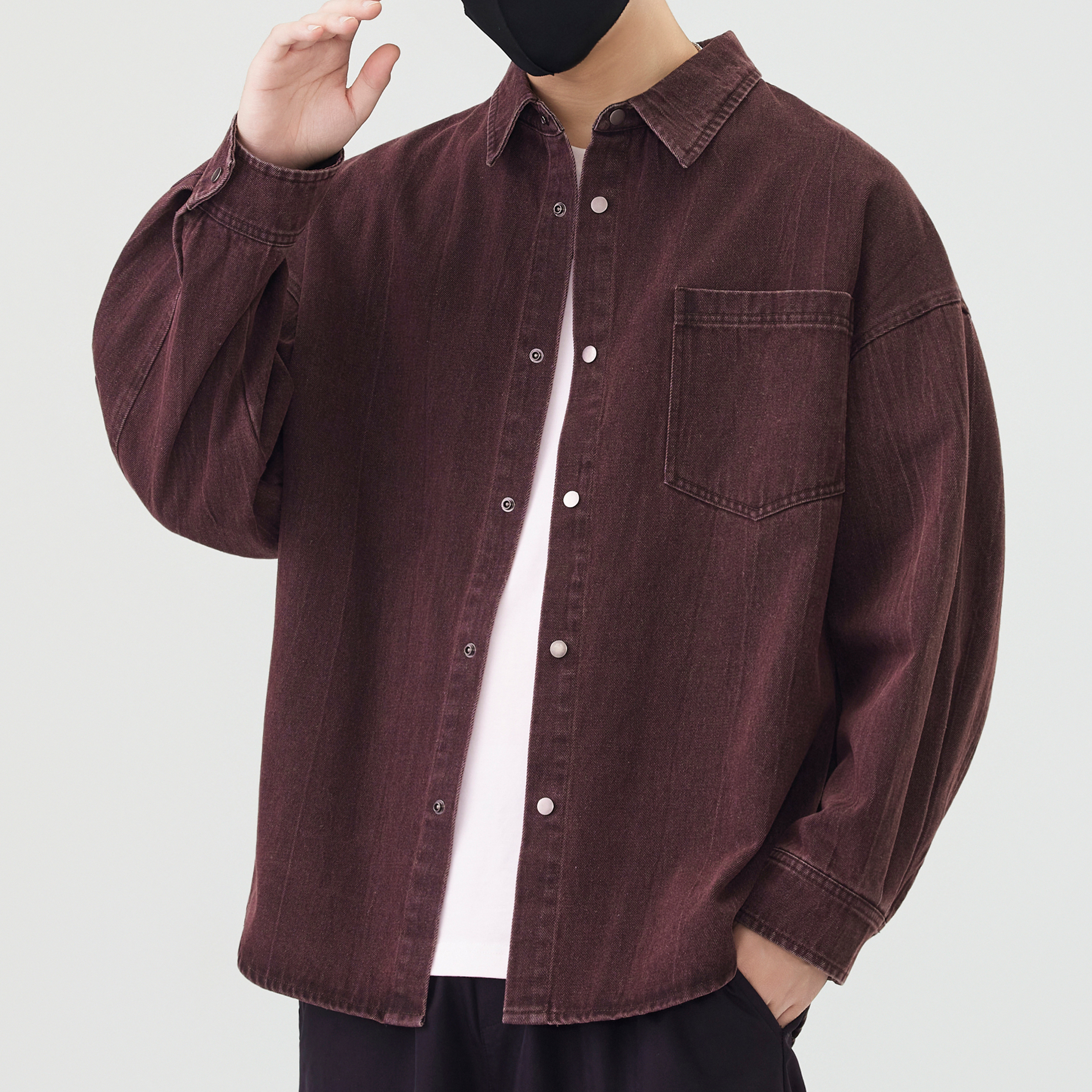 2025新款日系复古牛仔衬衫男秋季水洗时尚潮流方领男衬衣潮流外套 - 图3