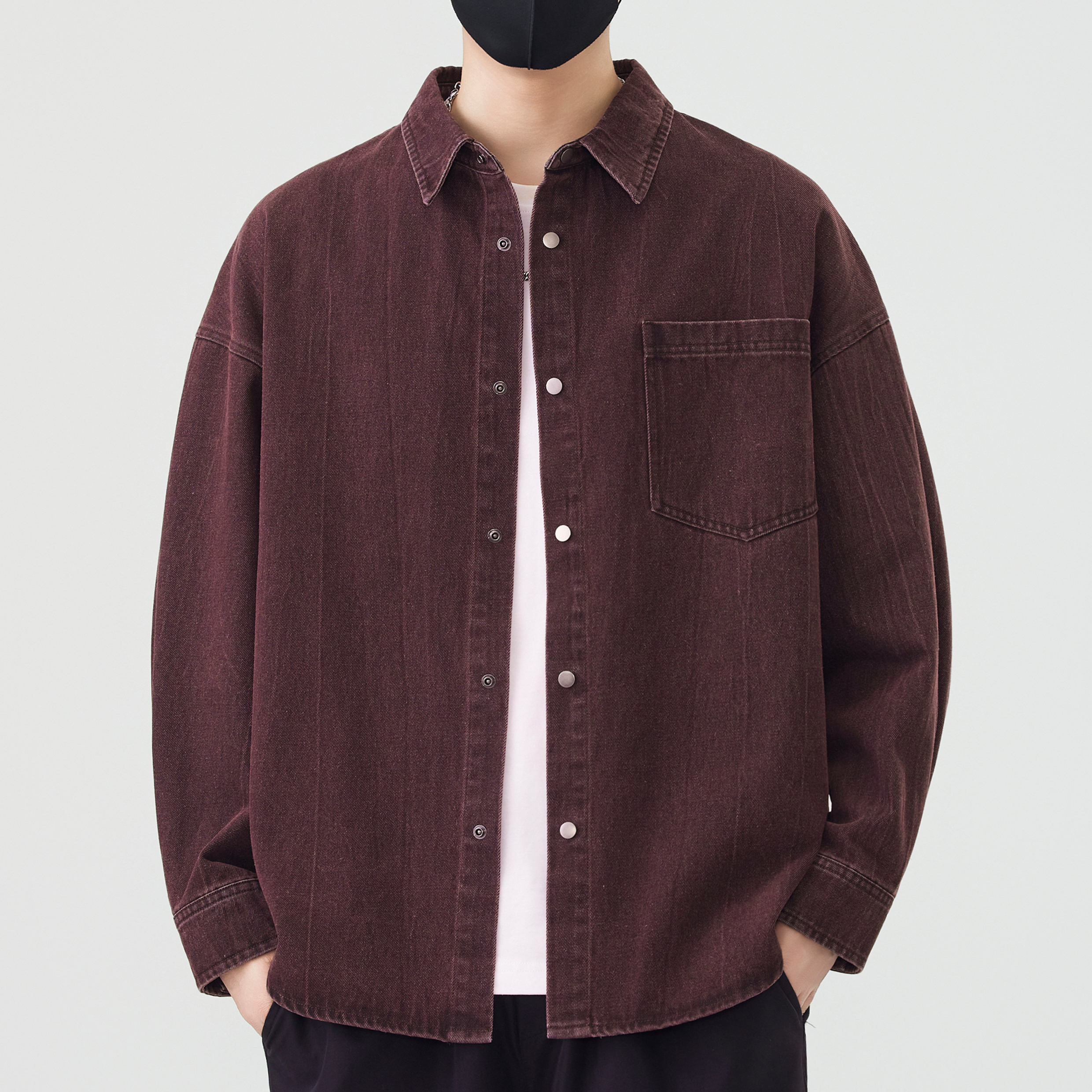 2025新款日系复古牛仔衬衫男秋季水洗时尚潮流方领男衬衣潮流外套 - 图2