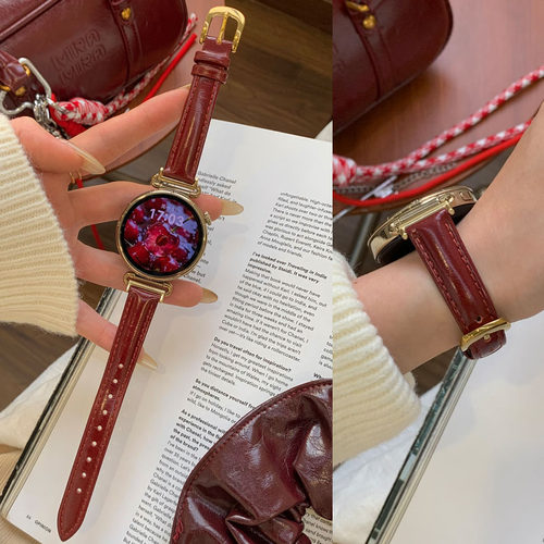 适用OPPO X2mini手表4pro表带女生3新款watch5油腊小牛皮Sport细款vivo手表watch GT 1真皮iQOO watch3透气 - 图1