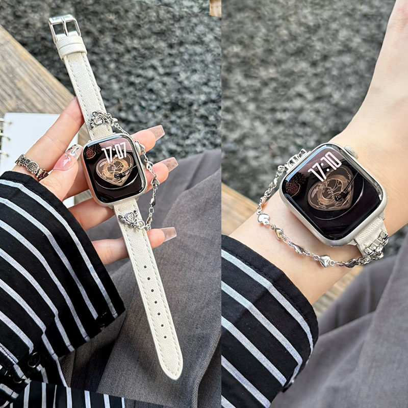 适用华为GT6/GT5手表GT4表带gt3爱心链镭射皮质表带watch4/3/3pro高级感荣耀Magic运动腕带手环109替换带Fit4-图2