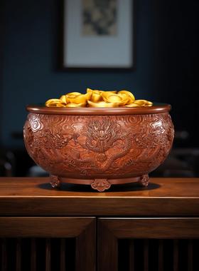 紫铜《龙纹聚宝盆》摆件家居门厅门海家居玄关装饰品铜缸开 业礼