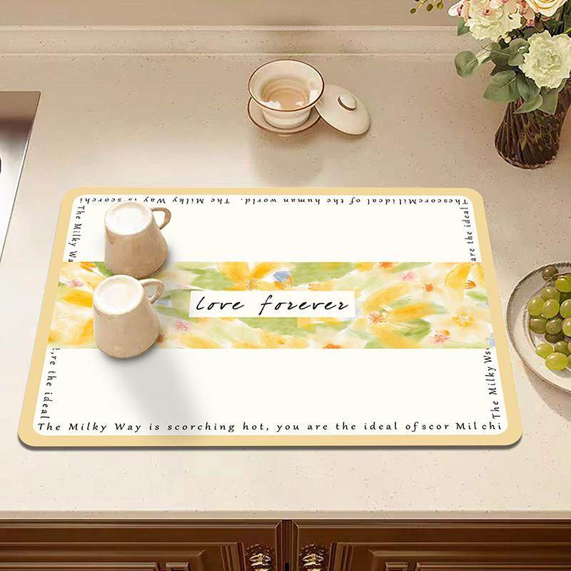 厨房台面沥水垫硅藻泥桌面吸水垫卫生间植物花卉清新花蝶牙膏杯垫,淘宝优惠券,粉丝福利购,淘宝优惠卷