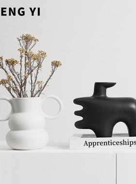 诚艺现代黑白抽象办公室酒柜书柜电视柜创意高级感装饰品小众摆件