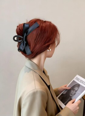 黑色蝴蝶结发夹后脑勺大号抓夹女高级感2026新款夏季鲨鱼夹子头饰