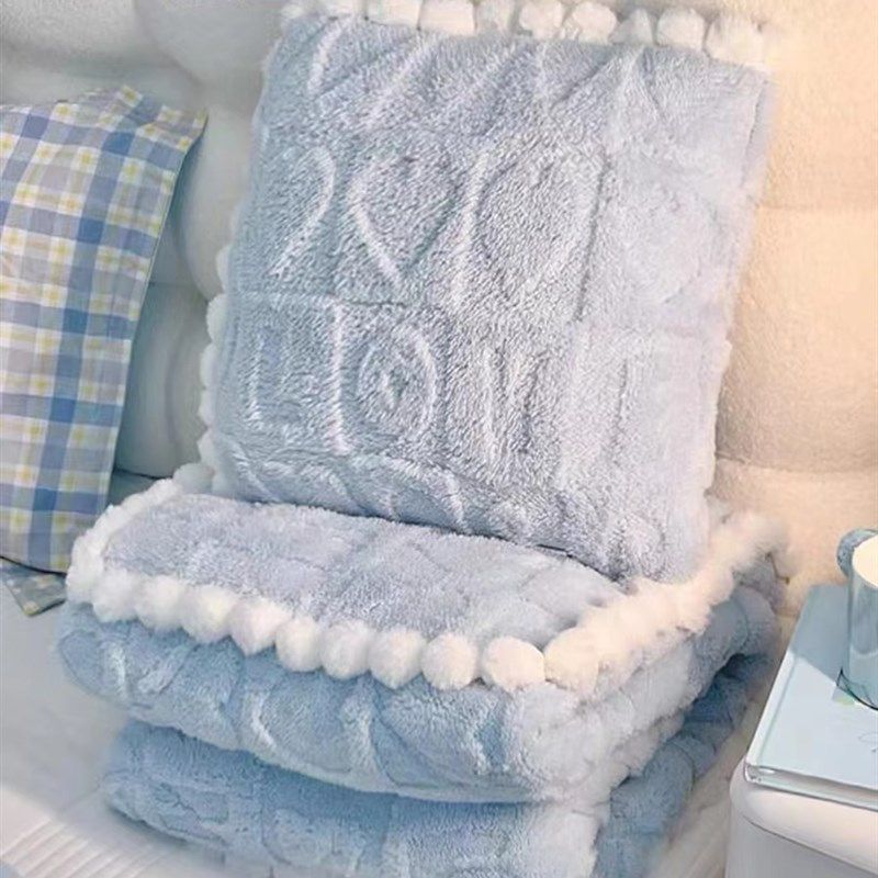 塔芙绒球花边抱枕被子两用枕头冬天加厚午睡毯2Q023新款可折叠靠,淘宝优惠券,粉丝福利购,淘宝优惠卷