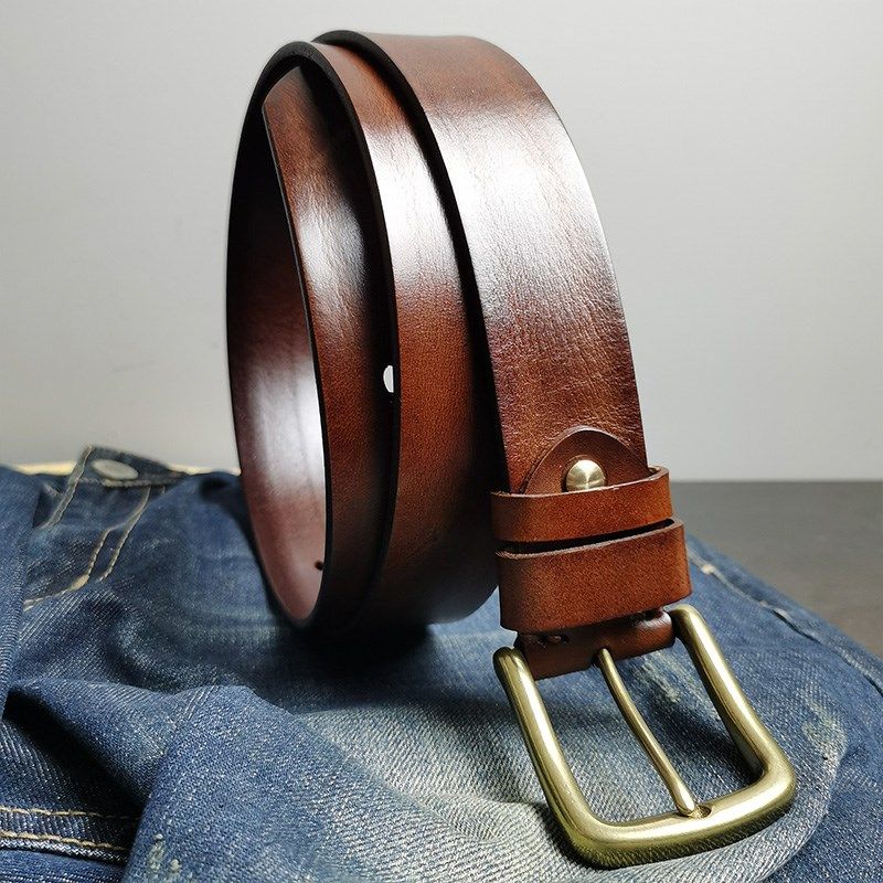 铜扣皮带男 头层牛皮腰带u 真皮纯铜潮年轻人牛仔裤百搭针扣皮裤,淘宝优惠券,粉丝福利购,淘宝优惠卷