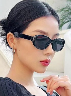 山姆优选小框椭圆太阳镜女潮网红显脸小防紫外线美式复古墨镜ins