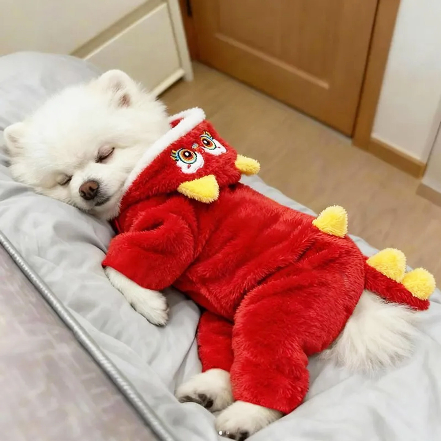 狗狗衣服秋冬款新年四脚衣保暖可爱卡通红色连帽泰迪比熊宠物服装,淘宝优惠券,粉丝福利购,淘宝优惠卷