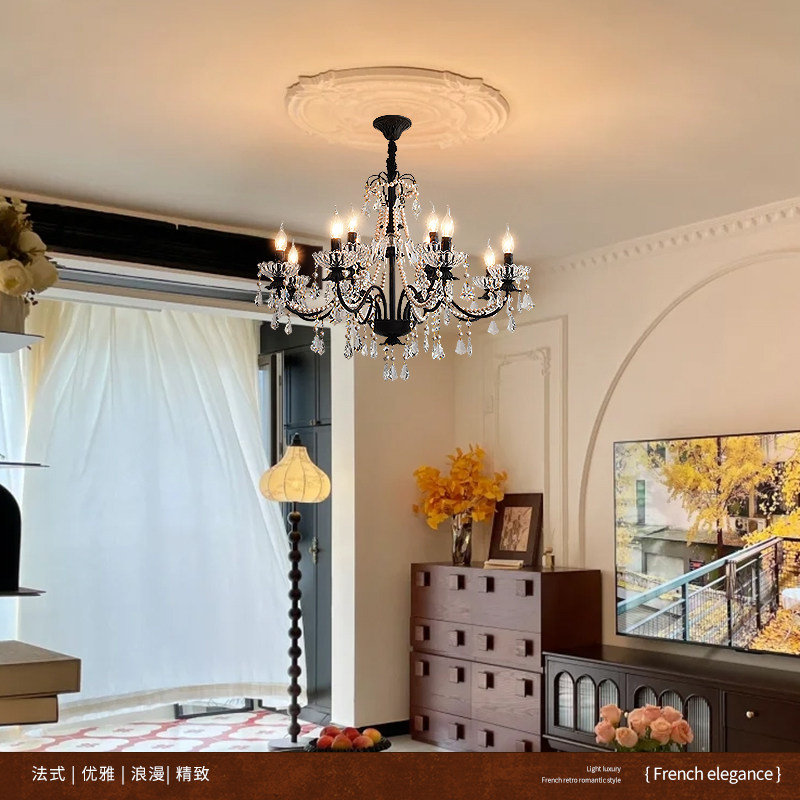 飞朵法式轻奢水晶吊灯黑色创意美式复古客厅灯中古高级感餐厅灯具,淘宝优惠券,粉丝福利购,淘宝优惠卷