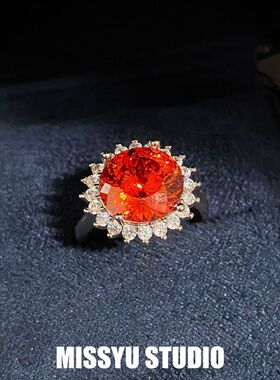 风食指手饰艳红钻奢华戒指花朵