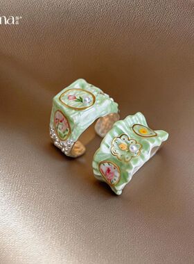 指环女时尚珍珠褶皱小众花朵手饰