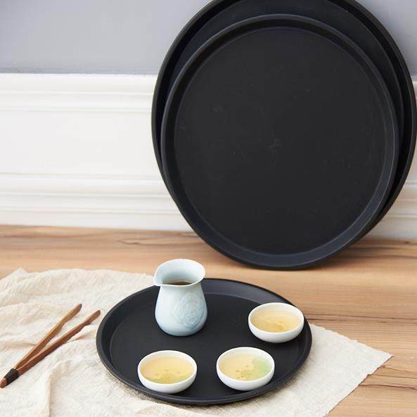 圆形托 托盘防滑橡胶黑色茶盘北欧简约家用客厅水杯盘餐具酒店餐,淘宝优惠券,粉丝福利购,淘宝优惠卷