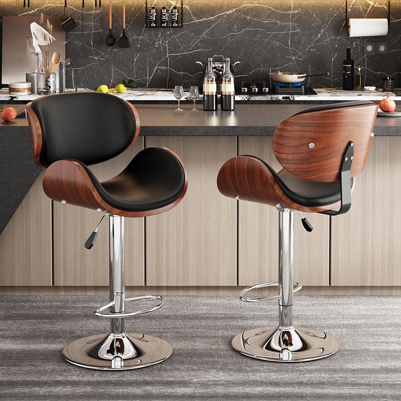沐斯梵客中古吧台椅可升降旋转吧台凳家用岛台高脚椅子咖啡厅吧椅 - 图2