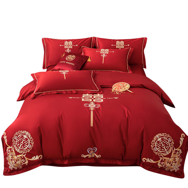 2023 new 120g grinding embroidery craft wedding four-piece set wedding bed sheet quilt cover