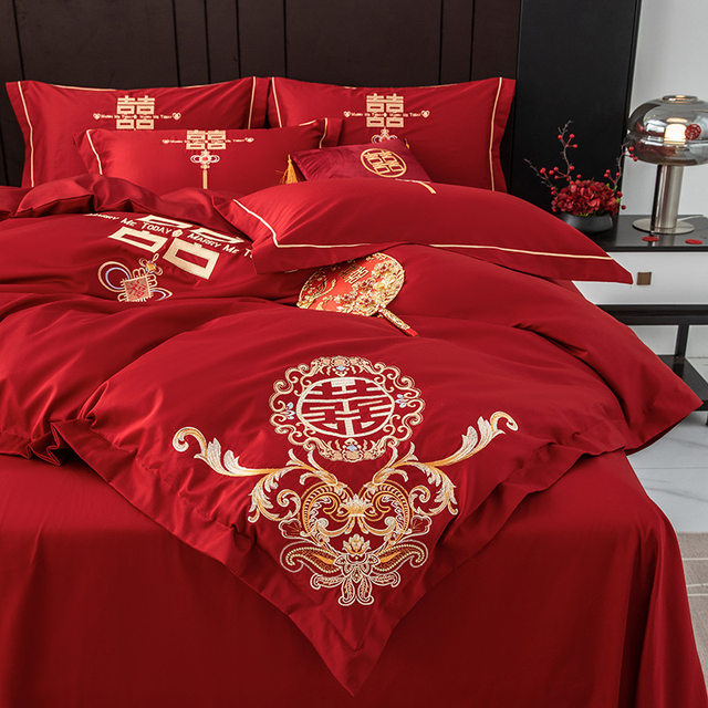 2023 new 120g grinding embroidery craft wedding four-piece set wedding bed sheet quilt cover