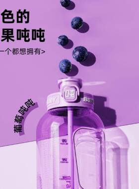 Bottledjoy水果吨吨杯双饮翻盖带手柄水壶1L高颜值女生吸管杯