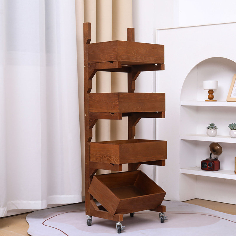 新款多层置物架带轮实木收纳展示客厅架陈收纳架多格收纳书架卧室,淘宝优惠券,粉丝福利购,淘宝优惠卷