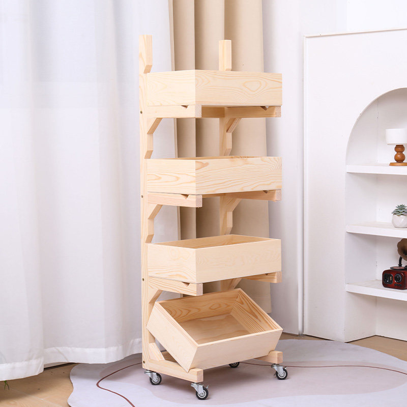 新款多层置物架带轮实木收纳展示客厅架陈收纳架多格收纳书架卧室,淘宝优惠券,粉丝福利购,淘宝优惠卷