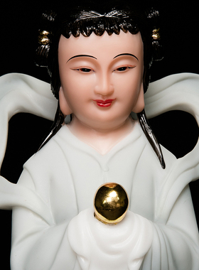 新品金童玉女佛像善财童子龙女家用供奉J招财汉白玉观音菩萨佛前