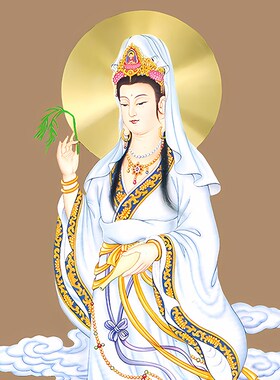 极速三尺三白衣观音画像挂画观世A音菩萨佛像客厅佛堂装饰画丝绸