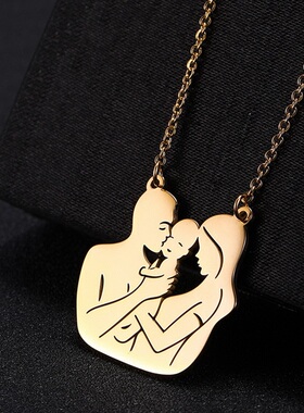 极速Rinhoo Mom Dad Baby Pendant Mother Day Necklace SYtainle