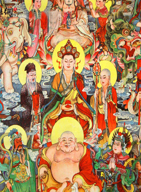 极速全堂佛众佛h图全佛像菩萨画像药师佛释迦牟尼佛卷轴挂画结缘